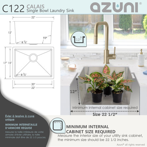 AZUNI Undermount 22" Stainless Steel Single Bowl Laundry Sink & Reviews
